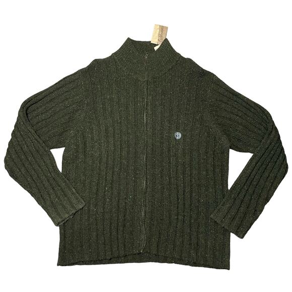 NEW Fieldmaster Ribbed Marled Knit Wool Blend Zip Up Cardigan Olive Green XL - Picture 1 of 9